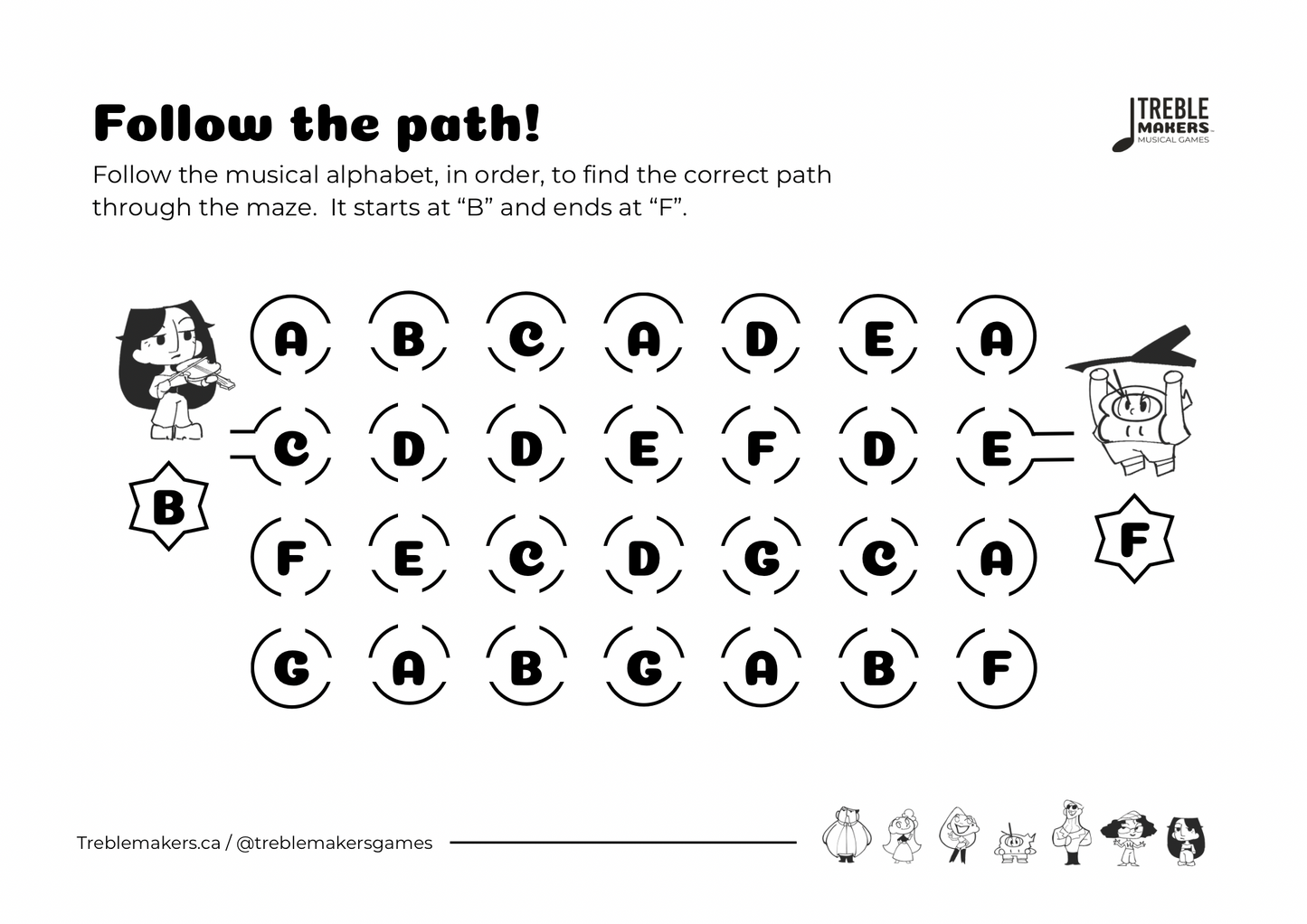 Follow the Path – Musical Alphabet Maze Activity Sheets - Set 1