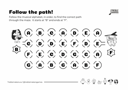 Follow the Path – Musical Alphabet Maze Activity Sheets - Set 1