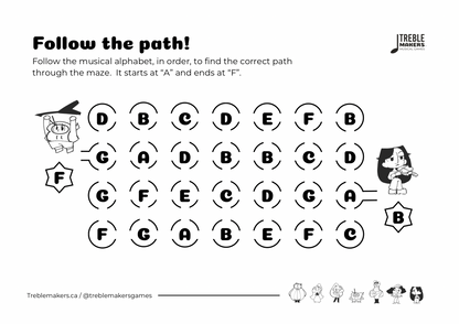 Follow the Path – Musical Alphabet Maze Activity Sheets - Set 1