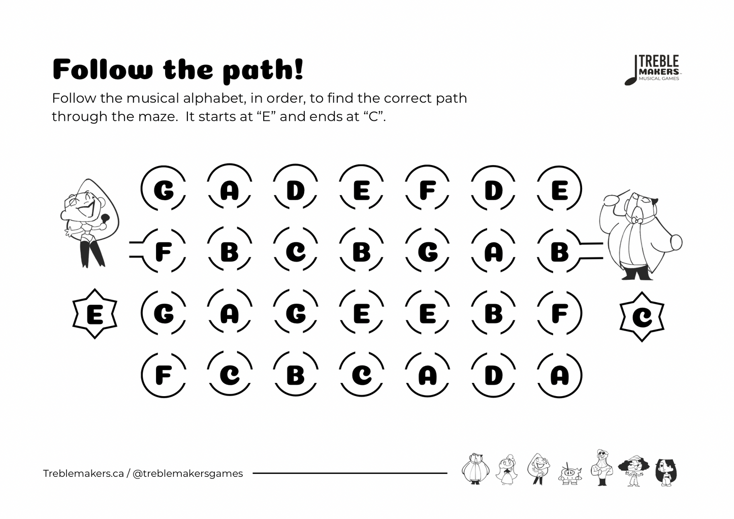 Follow the Path – Musical Alphabet Maze Activity Sheets - Set 2