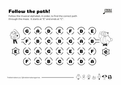 Follow the Path – Musical Alphabet Maze Activity Sheets - Set 2