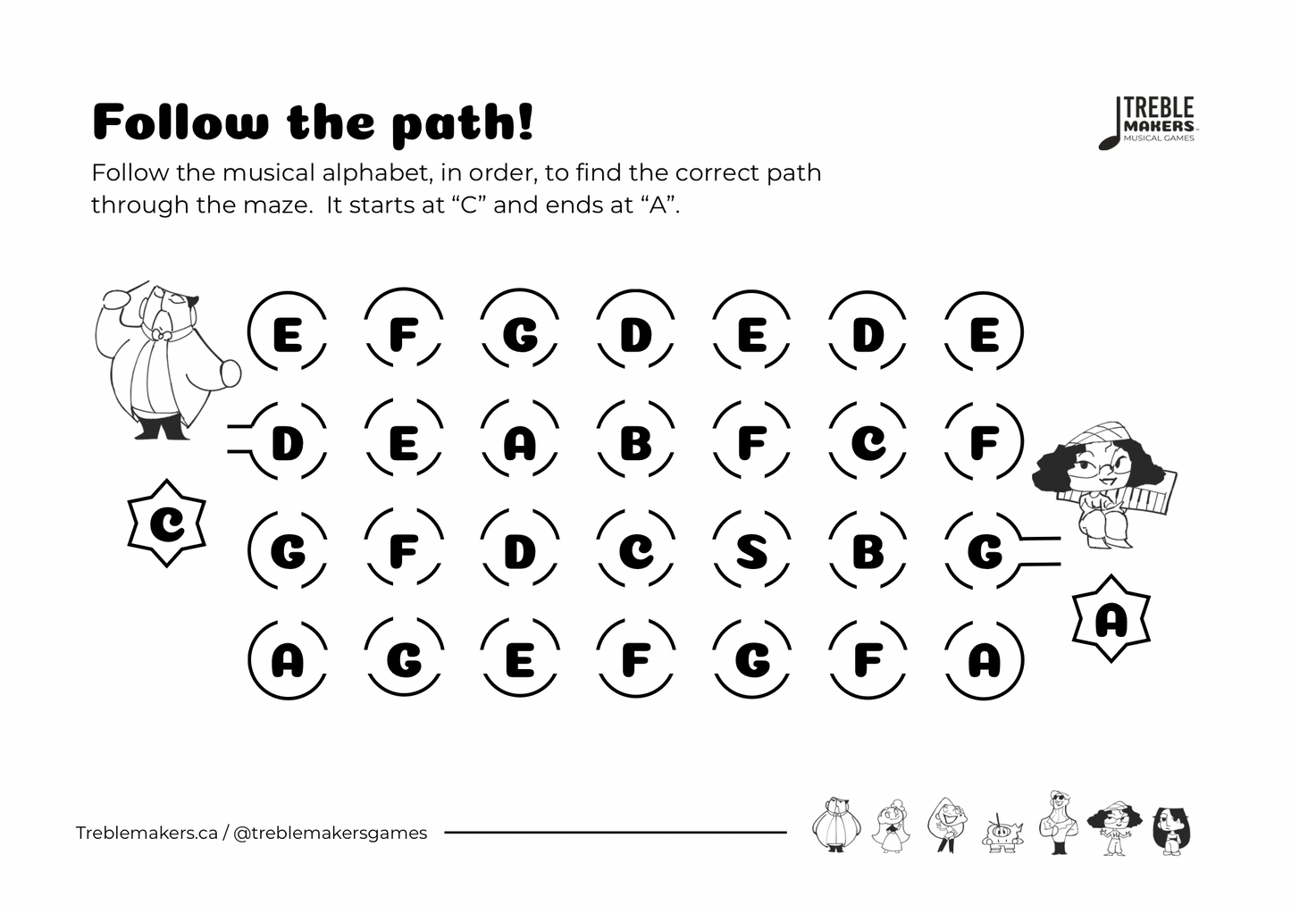 Follow the Path – Musical Alphabet Maze Activity Sheets - Set 2