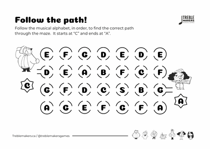 Follow the Path – Musical Alphabet Maze Activity Sheets - Set 2