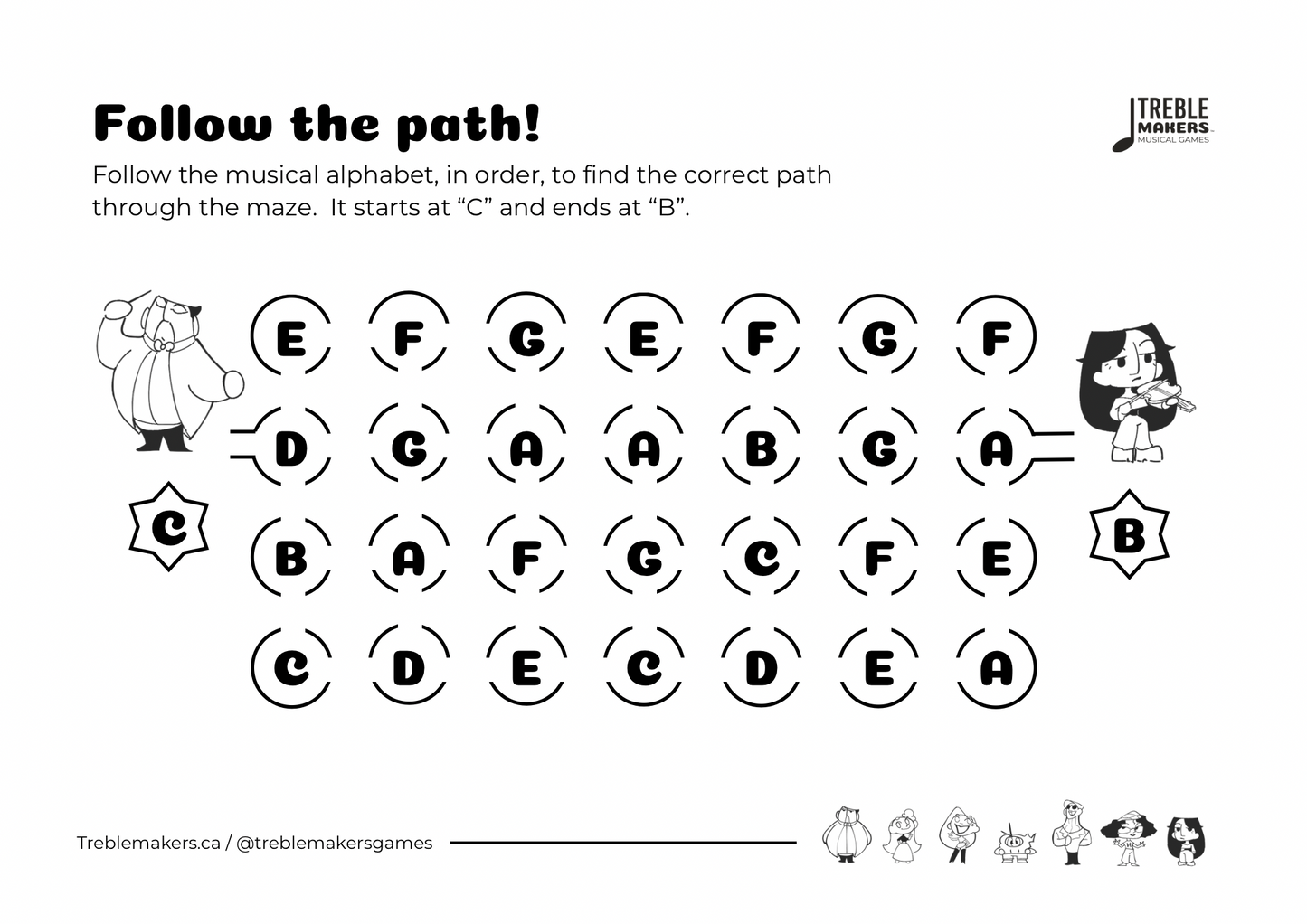 Follow the Path – Musical Alphabet Maze Activity Sheets - Set 2