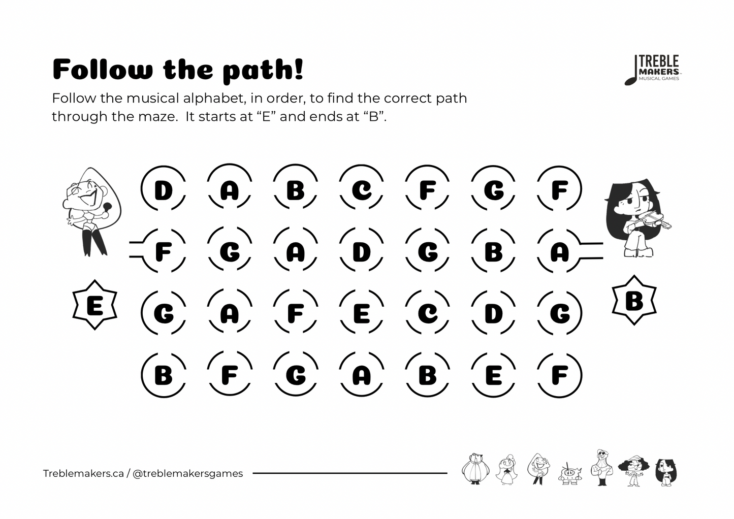 Follow the Path – Musical Alphabet Maze Activity Sheets - Set 2