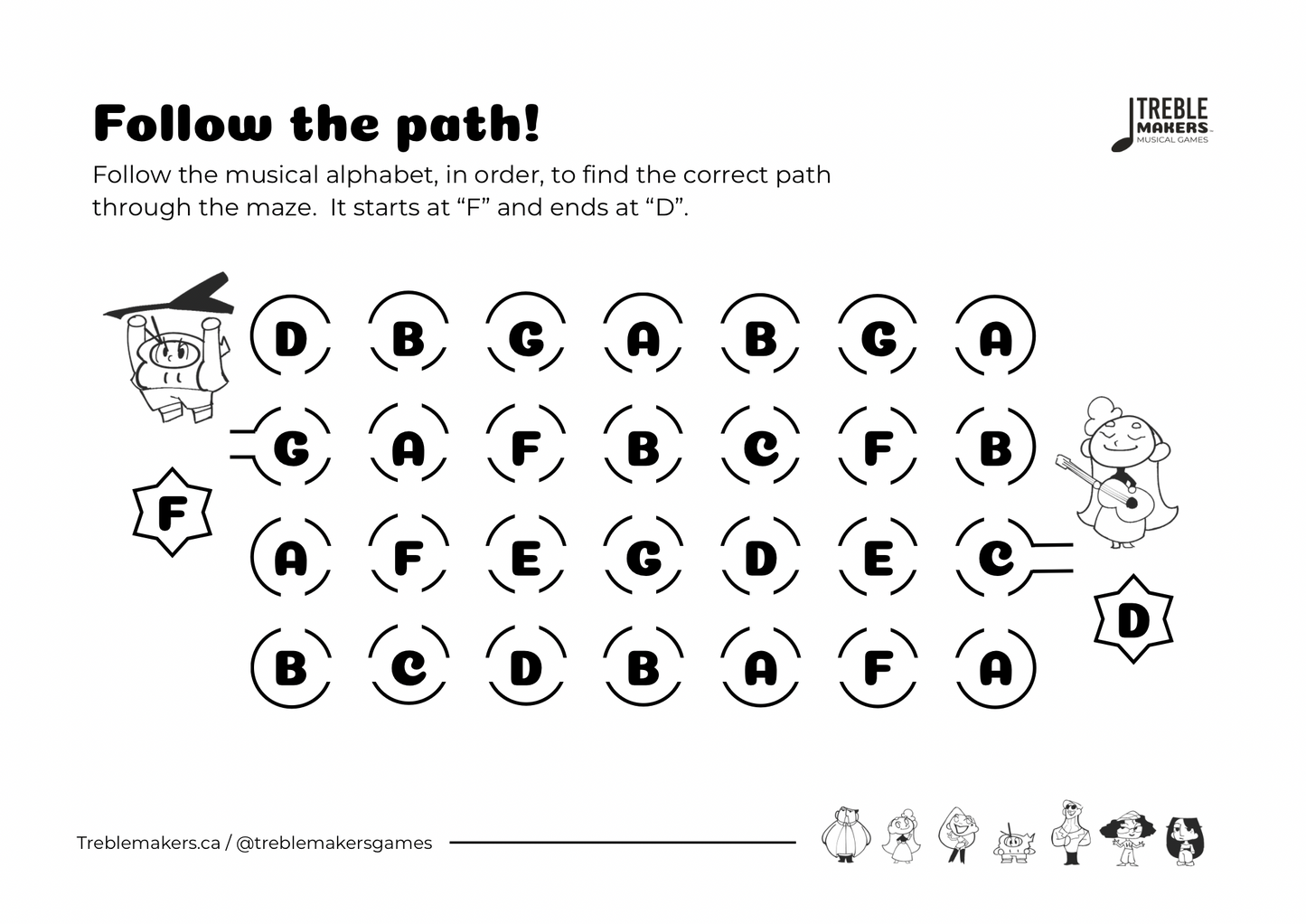 Follow the Path – Musical Alphabet Maze Activity Sheets - Set 2
