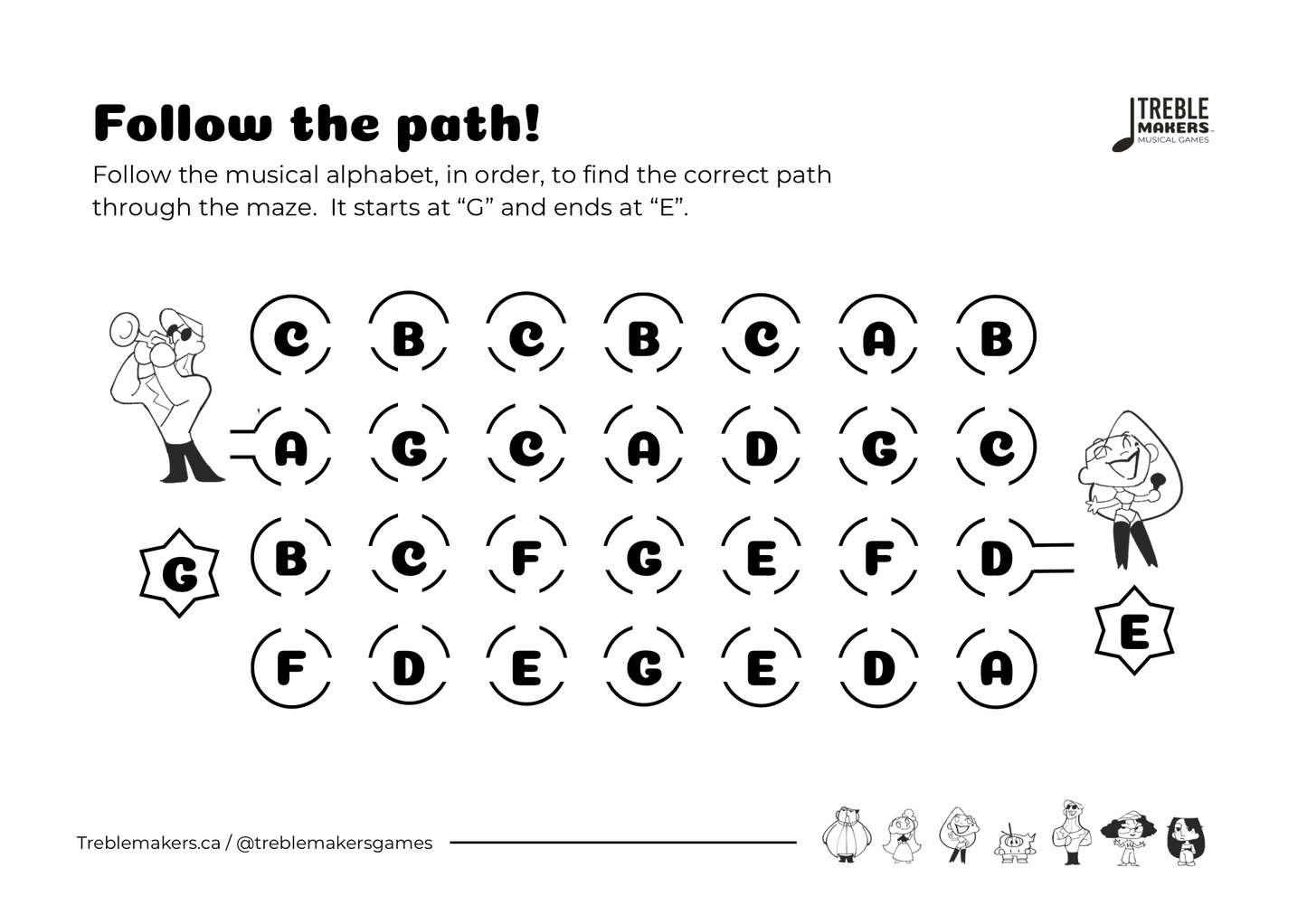 Follow the Path – Musical Alphabet Maze Activity Sheets - Set 3