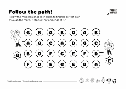 Follow the Path – Musical Alphabet Maze Activity Sheets - Set 3