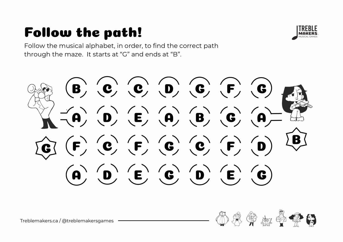 Follow the Path – Musical Alphabet Maze Activity Sheets - Set 3