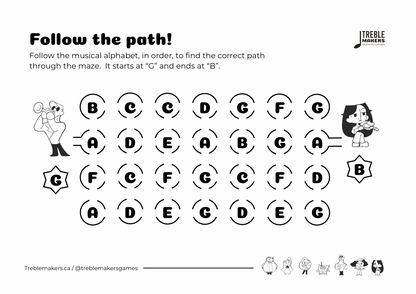 Follow the Path – Musical Alphabet Maze Activity Sheets - Set 3