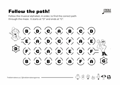 Follow the Path – Musical Alphabet Maze Activity Sheets - Set 3
