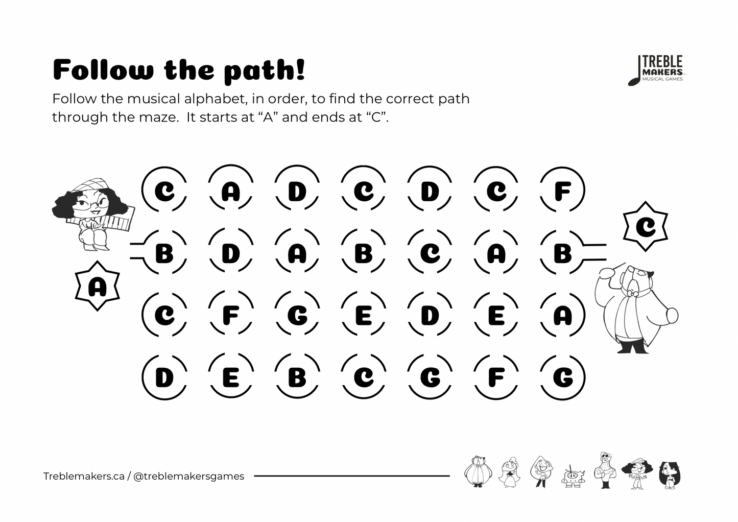 Follow the Path – Musical Alphabet Maze Activity Sheets - Set 3