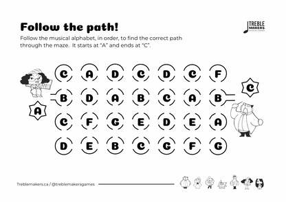 Follow the Path – Musical Alphabet Maze Activity Sheets - Set 3
