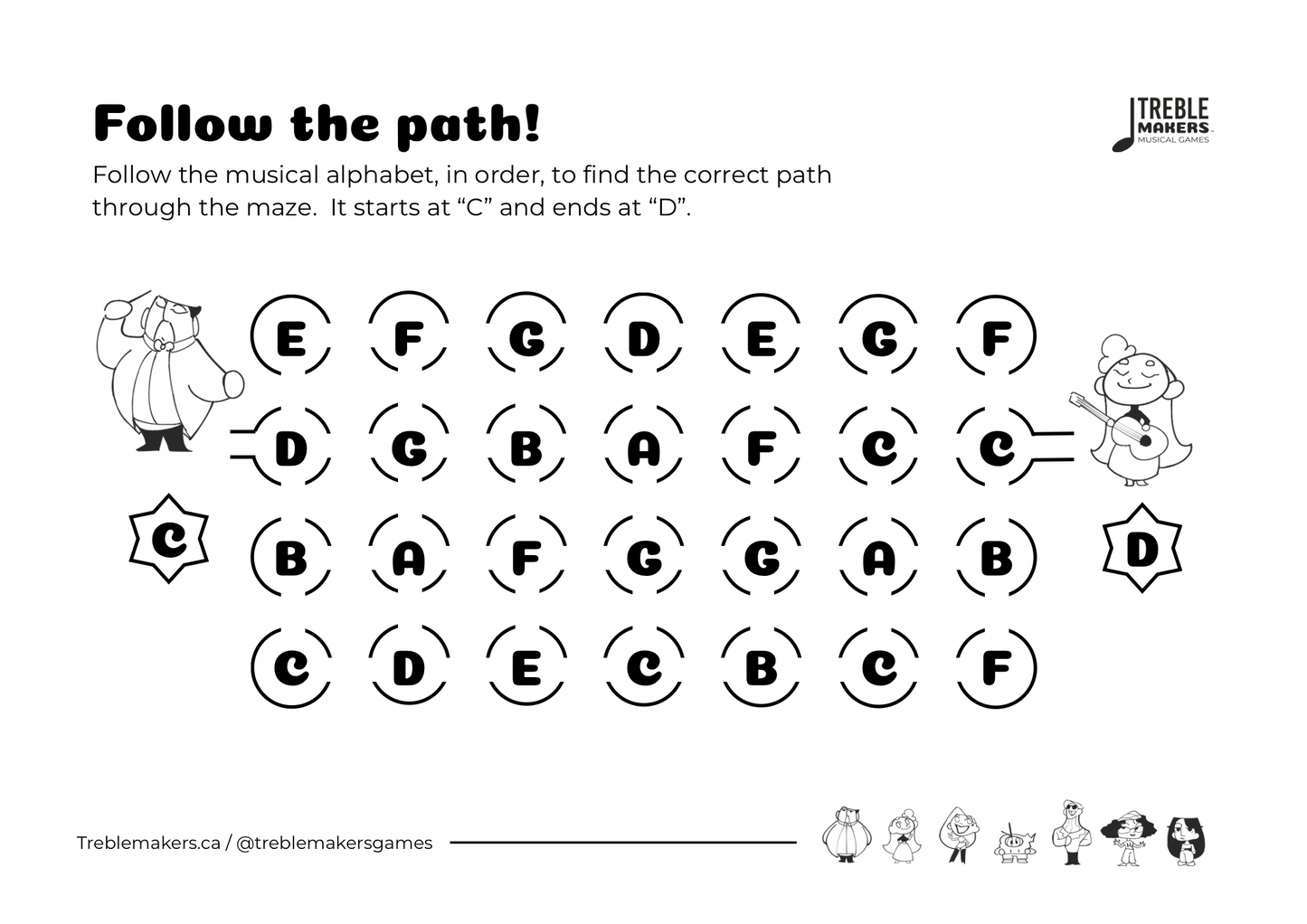 Follow the Path – Musical Alphabet Maze Activity Sheets - Set 3