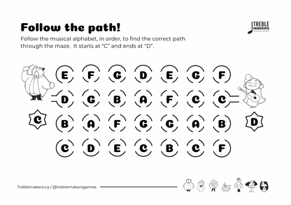 Follow the Path – Musical Alphabet Maze Activity Sheets - Set 3