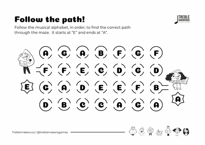 Follow the Path – Musical Alphabet Maze Activity Sheets - Set 3