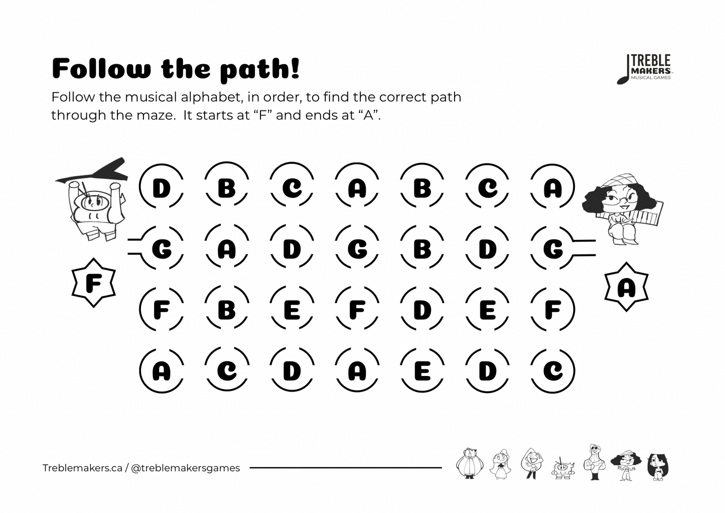 Follow the Path – Musical Alphabet Maze Activity Sheets - Set 3