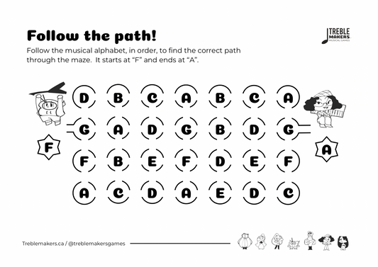 Follow the Path – Musical Alphabet Maze Activity Sheets - Set 3