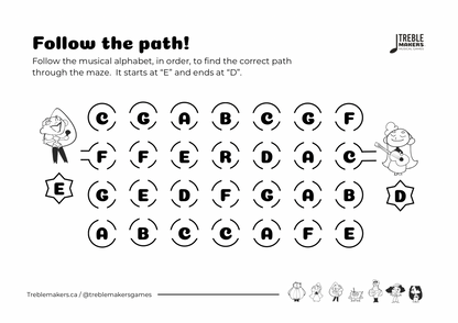 Follow the Path – Musical Alphabet Maze Activity Sheets - Set 4