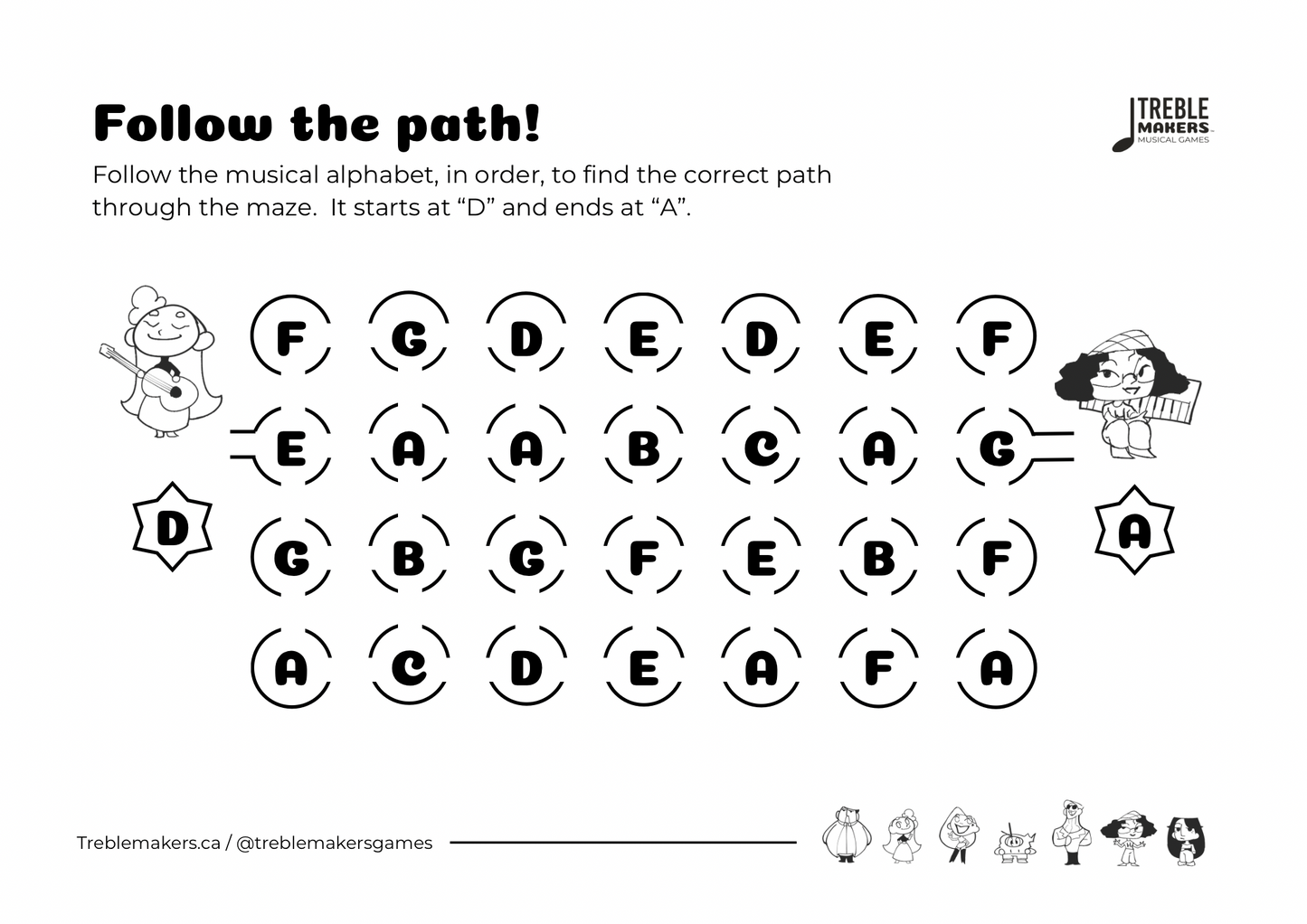 Follow the Path – Musical Alphabet Maze Activity Sheets - Set 4
