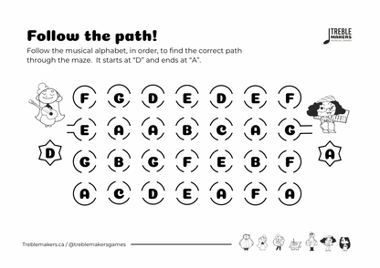 Follow the Path – Musical Alphabet Maze Activity Sheets - Set 4
