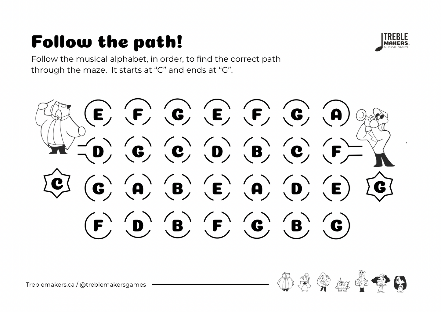 Follow the Path – Musical Alphabet Maze Activity Sheets - Set 4