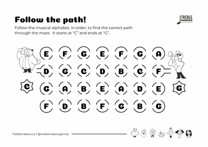 Follow the Path – Musical Alphabet Maze Activity Sheets - Set 4