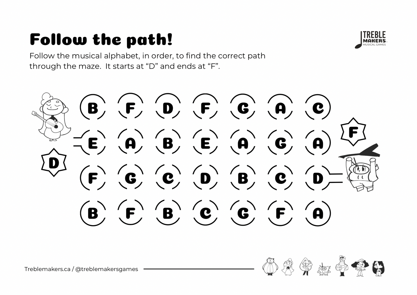 Follow the Path – Musical Alphabet Maze Activity Sheets - Set 4