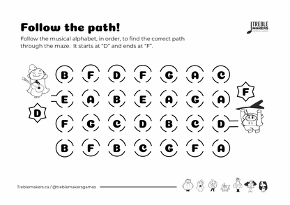 Follow the Path – Musical Alphabet Maze Activity Sheets - Set 4