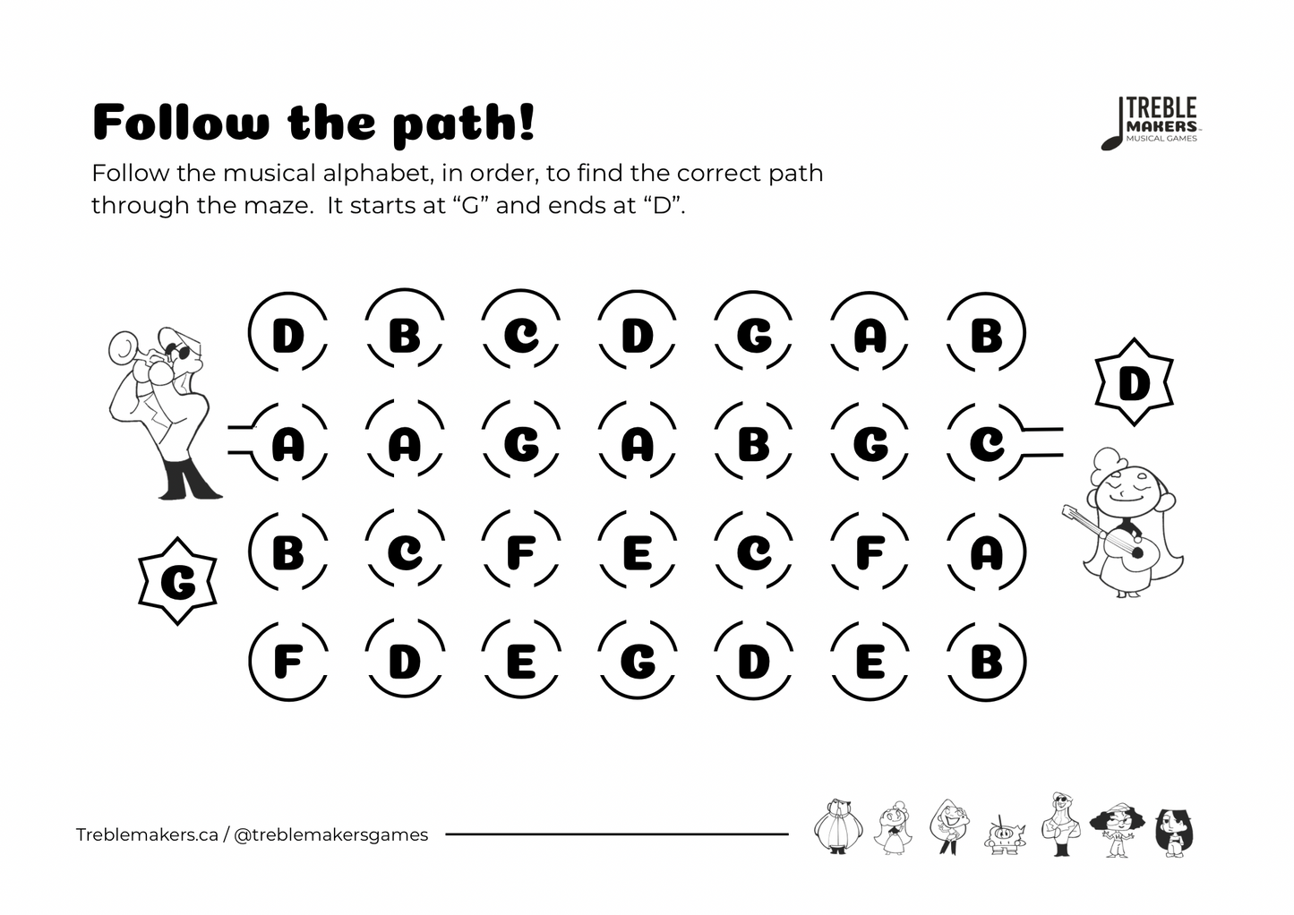 Follow the Path – Musical Alphabet Maze Activity Sheets - Set 4