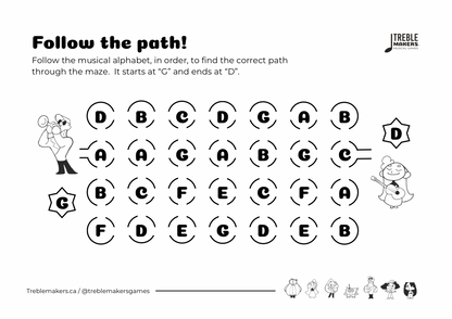 Follow the Path – Musical Alphabet Maze Activity Sheets - Set 4