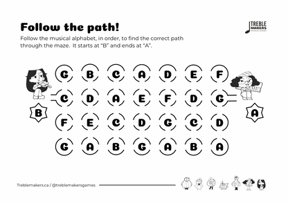 Follow the Path – Musical Alphabet Maze Activity Sheets - Set 4