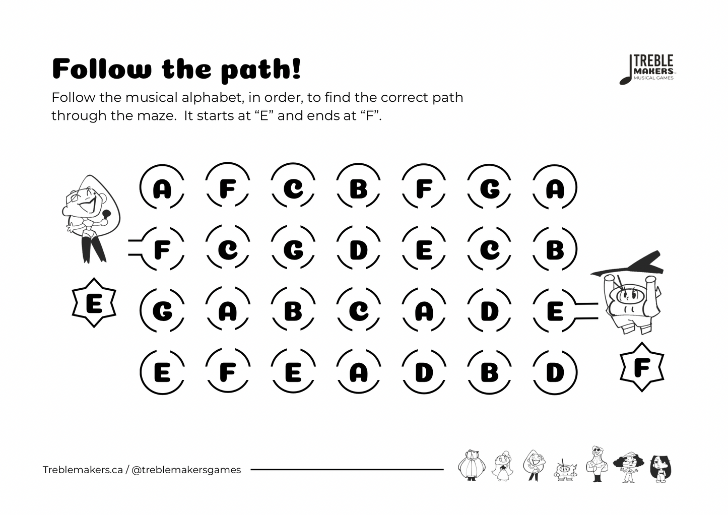 Follow the Path – Musical Alphabet Maze Activity Sheets - Set 4