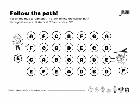 Follow the Path – Musical Alphabet Maze Activity Sheets - Set 4