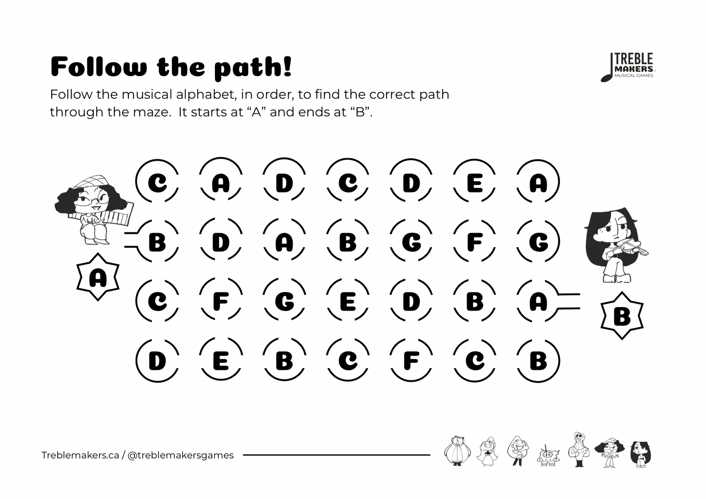 Follow the Path – Musical Alphabet Maze Activity Sheets - Set 5