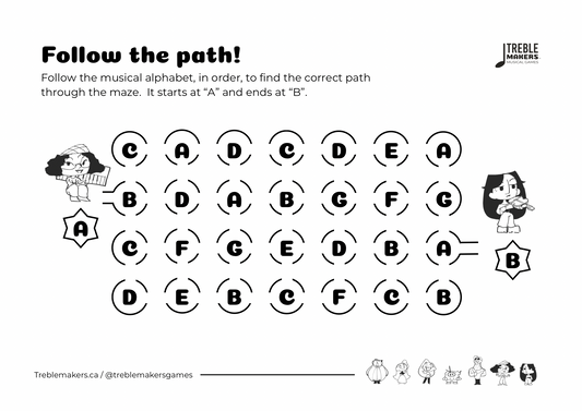 Follow the Path – Musical Alphabet Maze Activity Sheets - Set 5