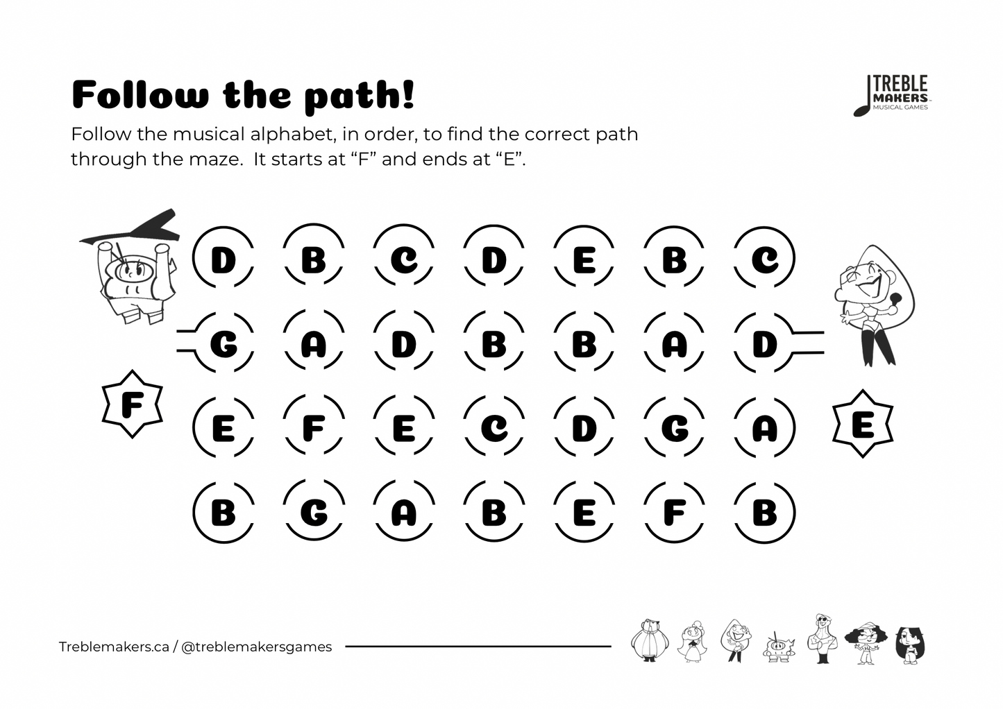 Follow the Path – Musical Alphabet Maze Activity Sheets - Set 5