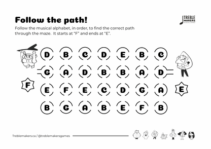 Follow the Path – Musical Alphabet Maze Activity Sheets - Set 5
