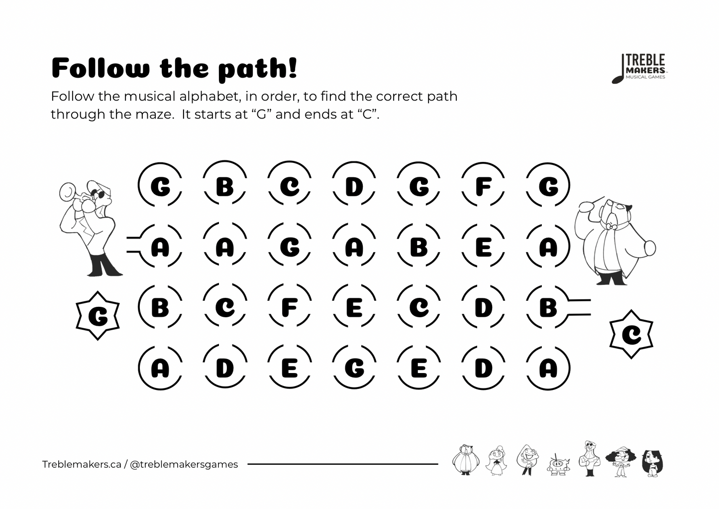 Follow the Path – Musical Alphabet Maze Activity Sheets - Set 5