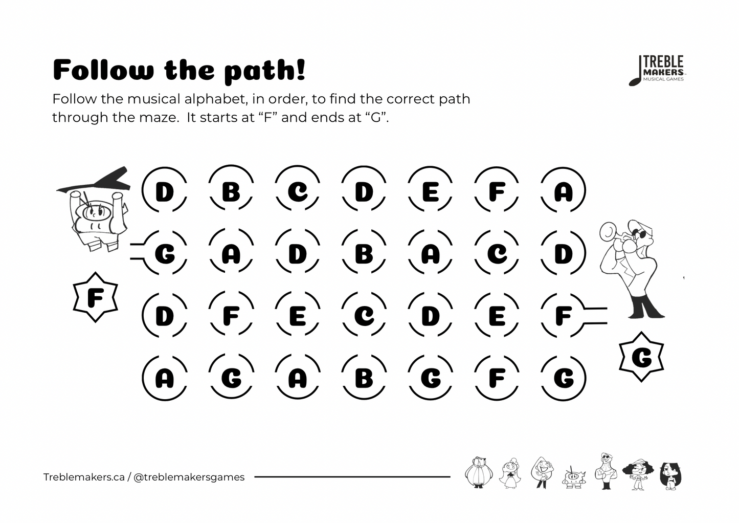 Follow the Path – Musical Alphabet Maze Activity Sheets - Set 5