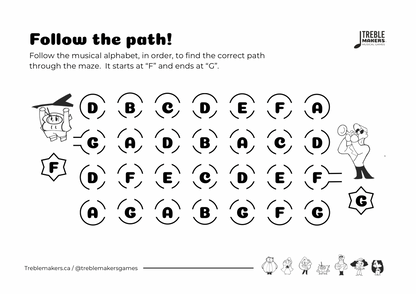 Follow the Path – Musical Alphabet Maze Activity Sheets - Set 5