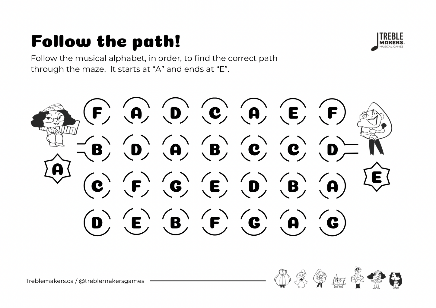 Follow the Path – Musical Alphabet Maze Activity Sheets - Set 5