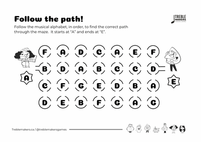 Follow the Path – Musical Alphabet Maze Activity Sheets - Set 5