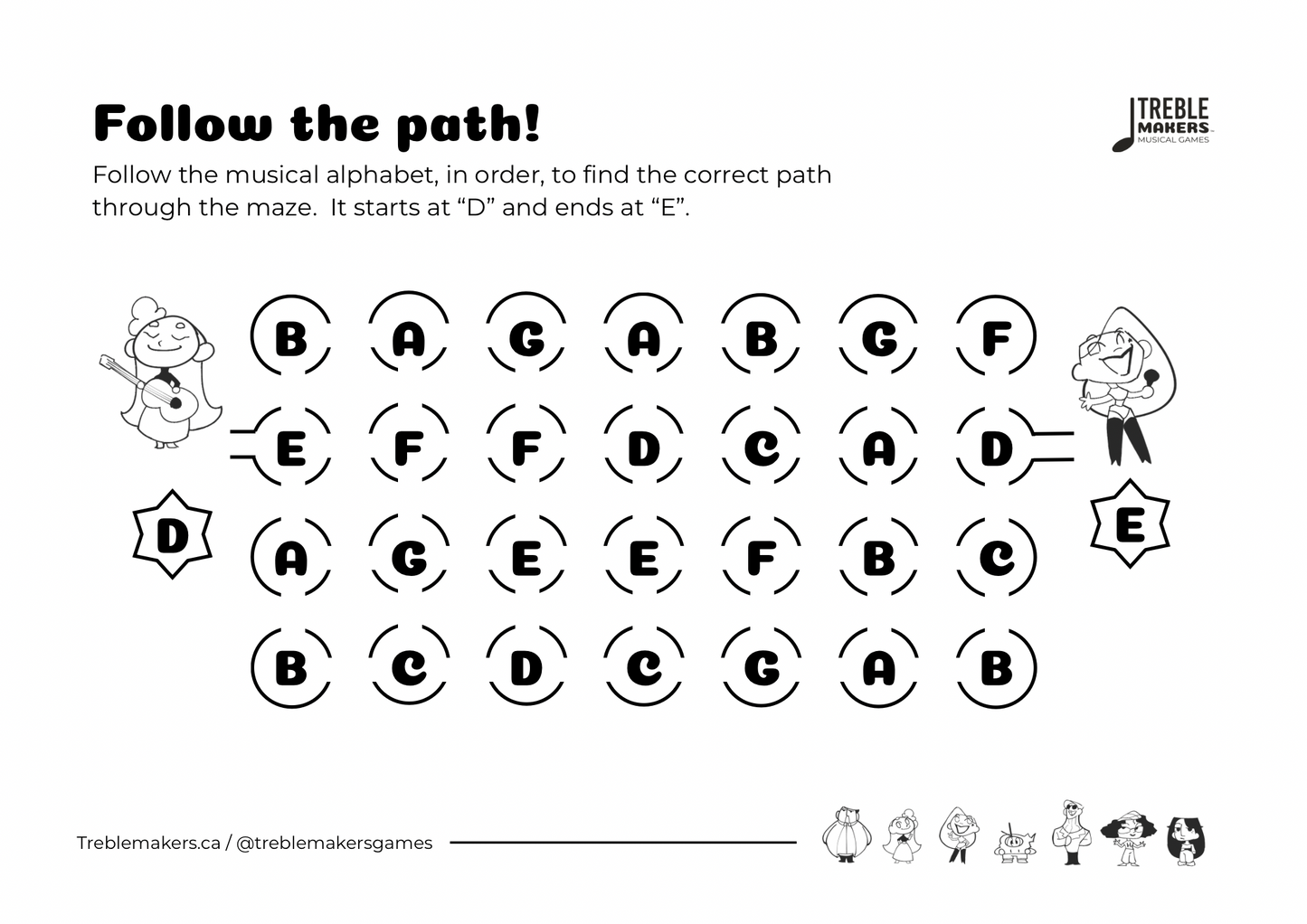 Follow the Path – Musical Alphabet Maze Activity Sheets - Set 5
