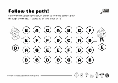 Follow the Path – Musical Alphabet Maze Activity Sheets - Set 5