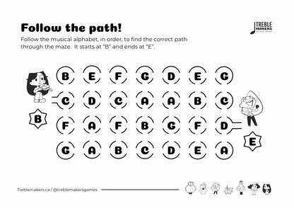 Follow the Path – Musical Alphabet Maze Activity Sheets - Set 5