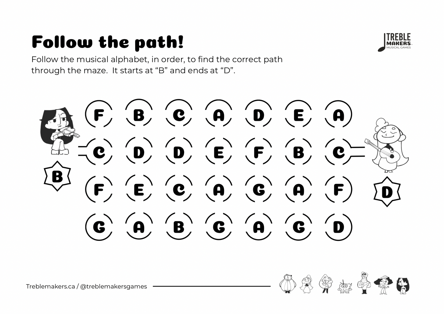 Follow the Path – Musical Alphabet Maze Activity Sheets - Set 6