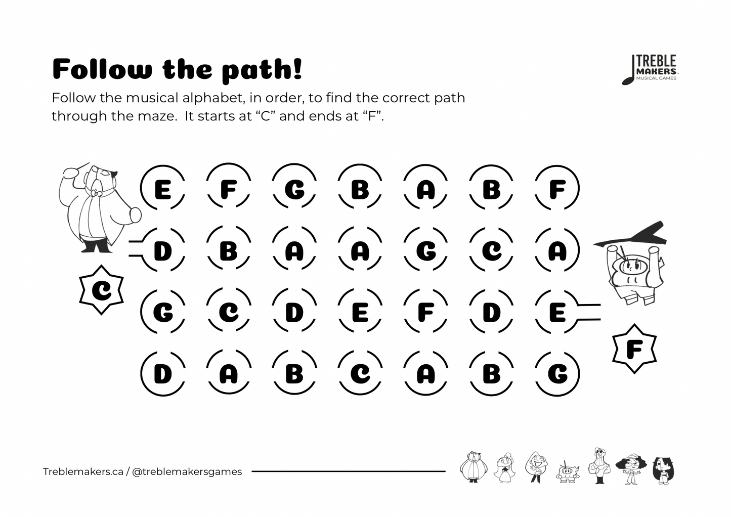 Follow the Path – Musical Alphabet Maze Activity Sheets - Set 6