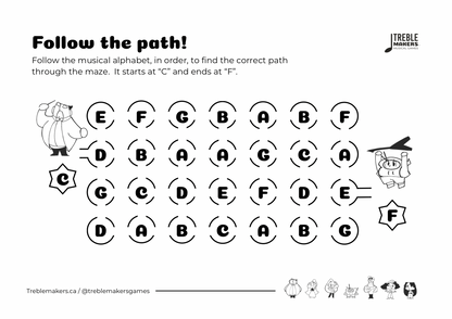 Follow the Path – Musical Alphabet Maze Activity Sheets - Set 6