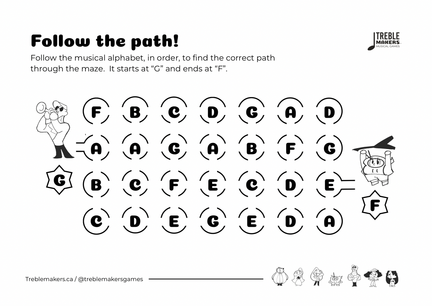 Follow the Path – Musical Alphabet Maze Activity Sheets - Set 6